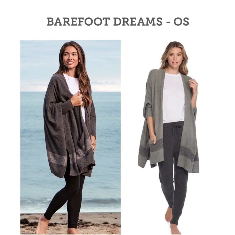 Barefoot Dreams Women Cliffside Dolman Sleeve Cardigan One Size Gray Open Front - Picture 2 of 16